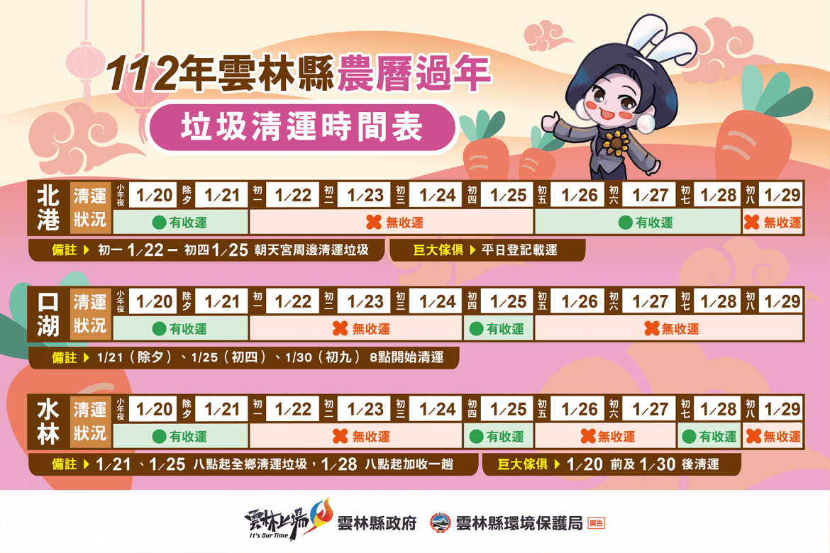 清淨居家環境  雲林縣農曆過年期間垃圾清運時間