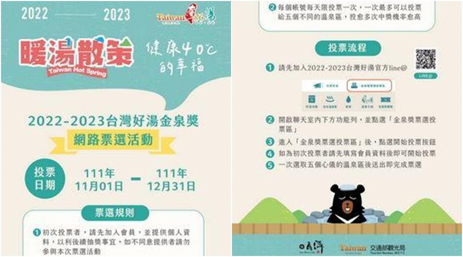 台灣好湯金泉獎網路票選　投「泰安溫泉」有機會抽iPhone14