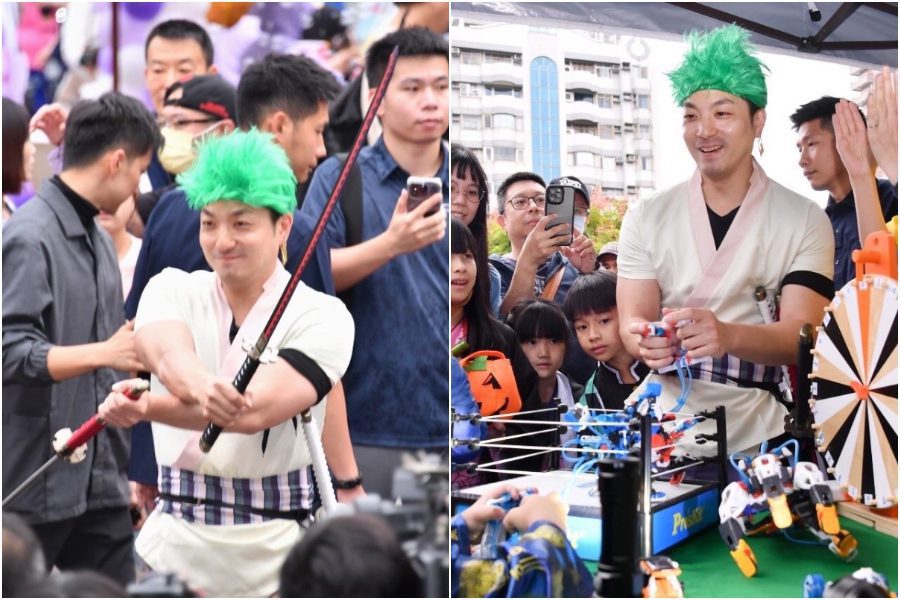 萬聖節大玩cosplay！ 蔣萬安扮「索隆」一頭綠髮現身天母