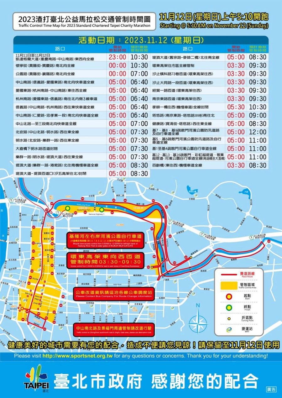 2023渣打臺北公益馬拉松交通管制