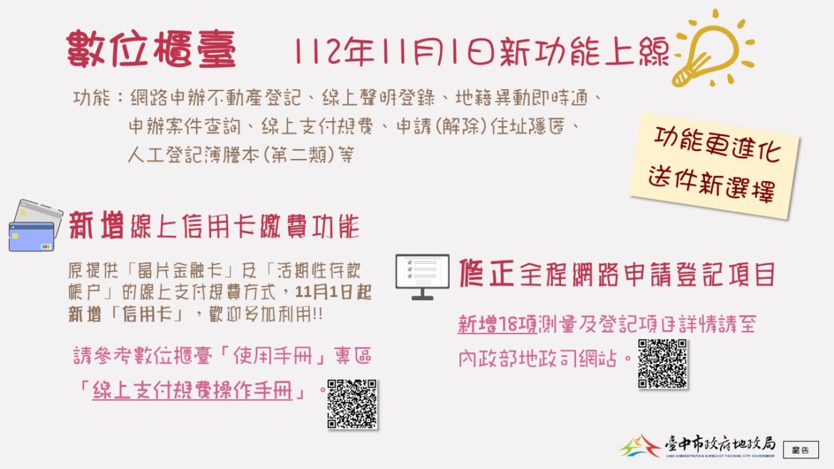數位化轉型　中市地政局推「數位櫃台」線上申辦土地登記