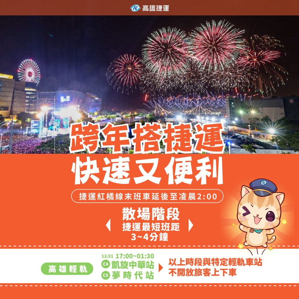 跨年夜　高雄捷運及輕軌延長營運