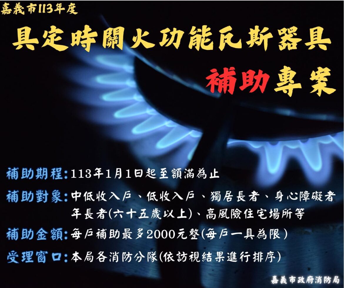 防範家戶用火安全　嘉市首推定時關火功能瓦斯器具補助專案