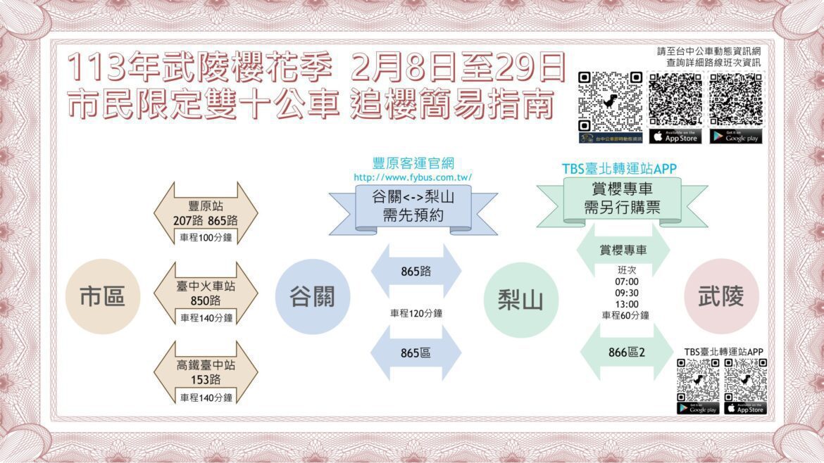 武陵櫻花季即將登場　中市交通局呼籲民眾利用大眾運輸賞櫻