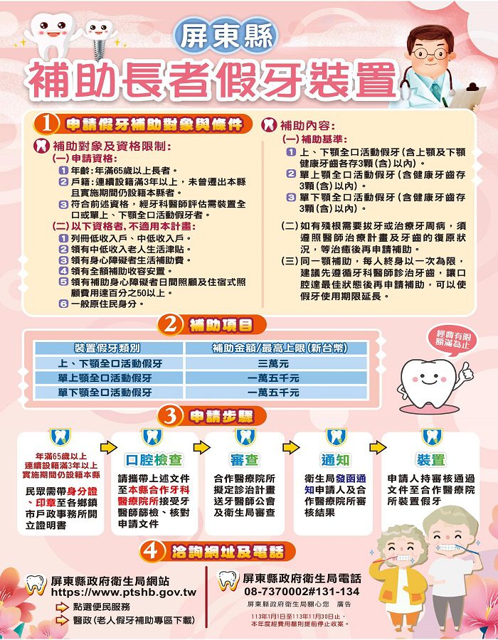 屏縣府補助長者假牙裝置開辦　符合資格縣民可以申請補助
