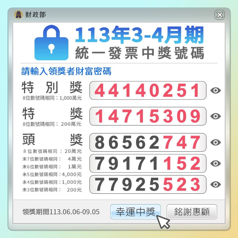 致富機會來了！統一發票113年3-4月中獎號碼出爐　千萬大獎為「44140251」