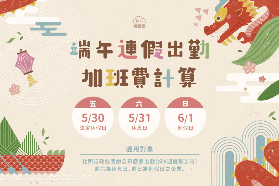端午節勞工休假權益     新北勞工局提醒：依法給薪     加班費加倍給付