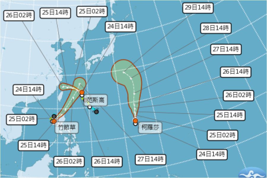 三颱共舞！「柯羅莎」颱風接力生成  周四至周六外圍環流甩雨彈