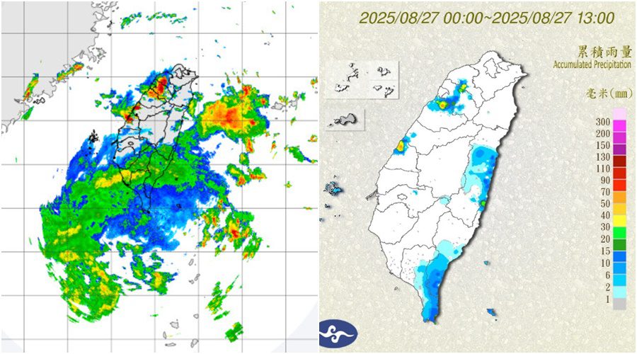 影音/對流雲系發展旺盛 8/27大雨特報 桃園至雲林南投有局部大雨