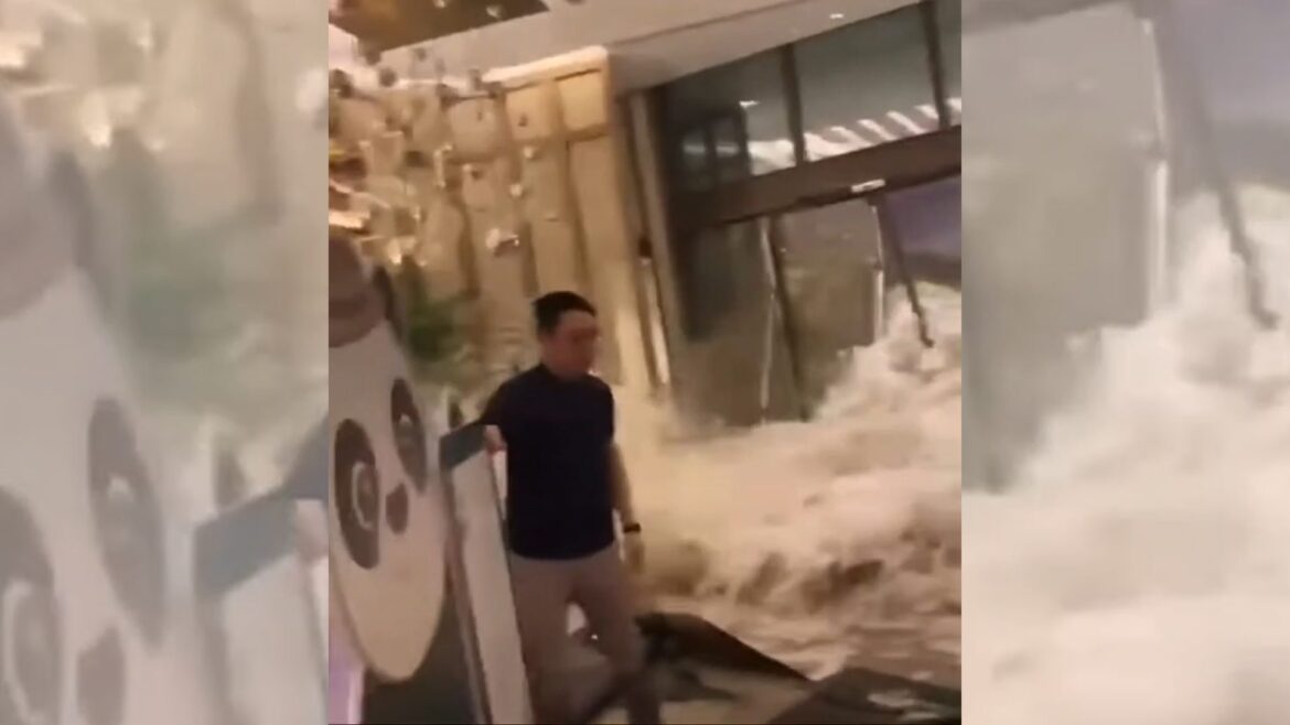 影音/颱風樺加沙廣東登陸 香港酒店海水沖爆玻璃門