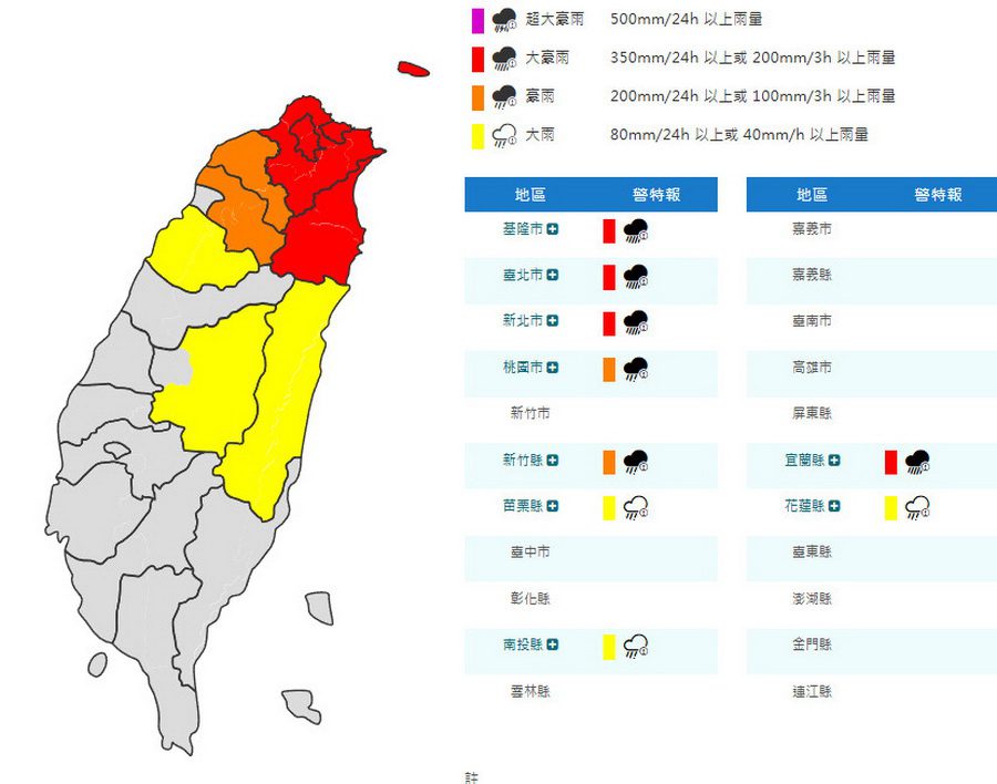 滂沱大雨直直落 這些地方及學校10/21停班停課
