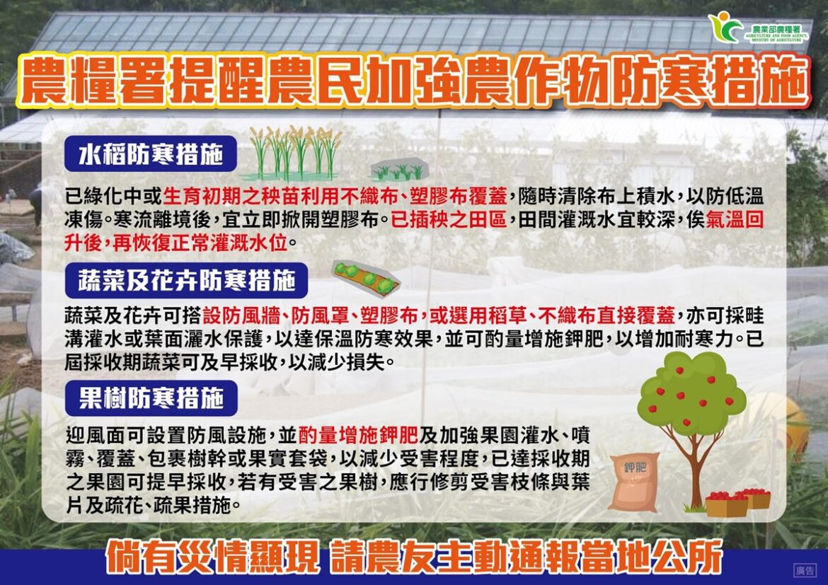 強烈大陸冷氣團影響  請農友嚴加防寒措施及注意自身保暖