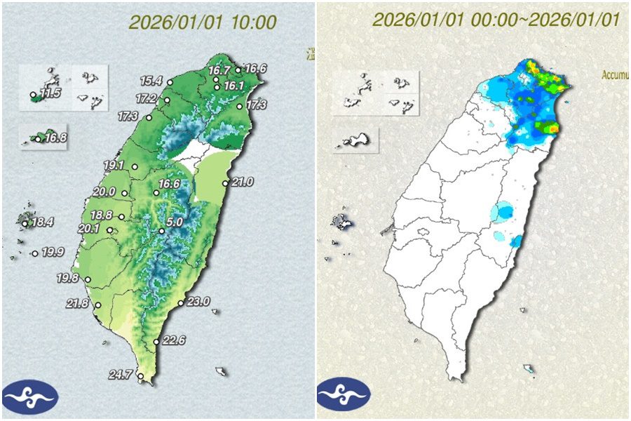 影音/2026元旦氣溫漸降 基隆北海岸及大臺北山區有大雨