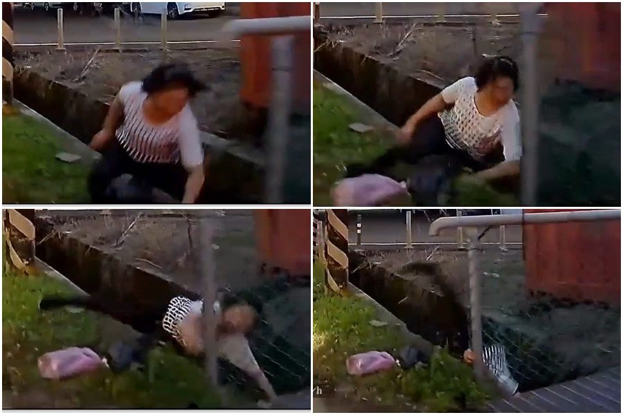 影音/宜市婦人墜落路邊深溝 清潔隊員即刻救援
