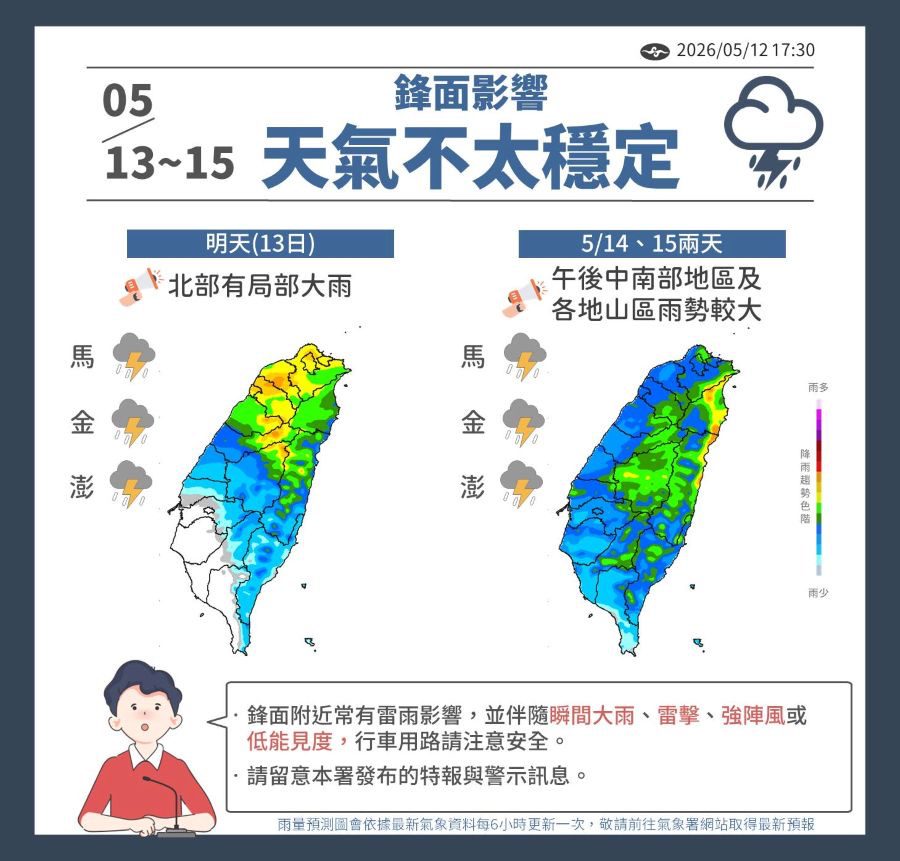 鋒面報到「北部慎防大雨」 周四周五全台溼答答