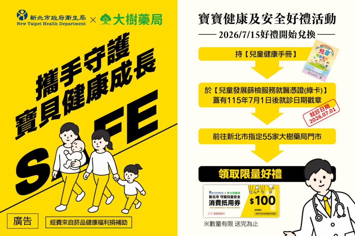 鼓勵家長帶幼兒完成發展篩檢！新北衛生局與大樹藥局合作送限量好禮