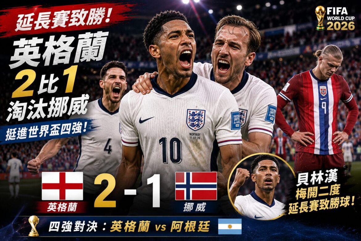 貝林漢一戰封神！英格蘭2比1淘汰挪威　英阿大戰正式登場